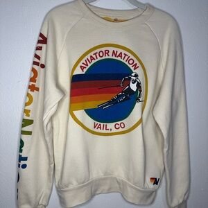 Aviator Nation Vail Cream Relaxed Crew Sweatershirt-Cream XS